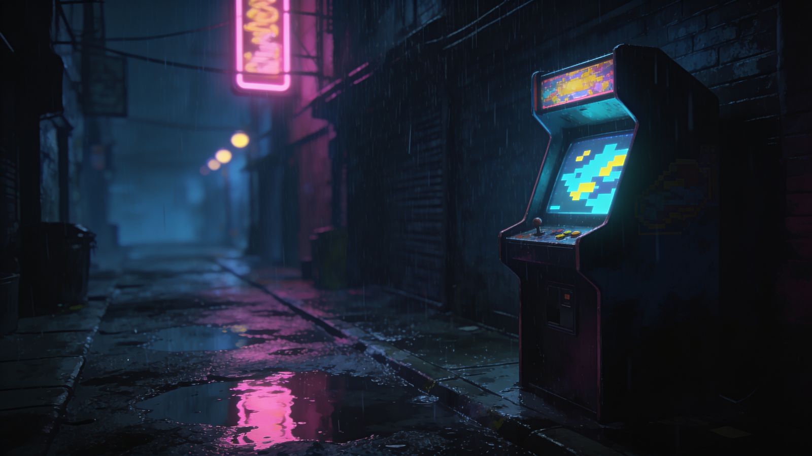 Neon Cabinet — 4K desktop wallpaper preview