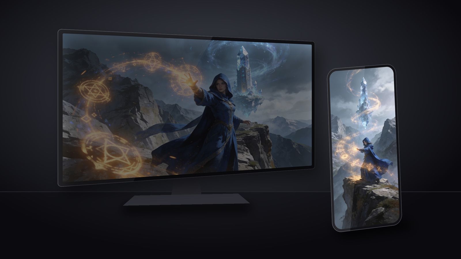 Mage Tower on a phone and a monitor